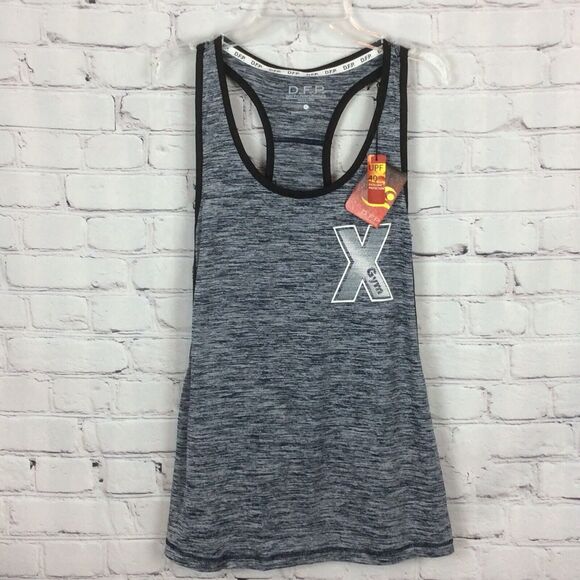 D.F.P. Dri Fit Tank Top Women’s Size XL Racerback Workout Shirt Heather/Navy Gym - Picture 1 of 7